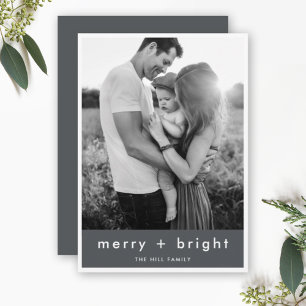 Cartes Pour Fêtes Annuelles Joyeux et lumineux   Photo de Noël gris élégant