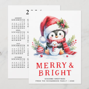 Cartes Pour Fêtes Annuelles Joyeux et lumineux pingouin mignon Noël moderne