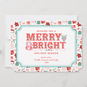 Cartes Pour Fêtes Annuelles Joyeux et lumineux   Rose et Rouge Holly