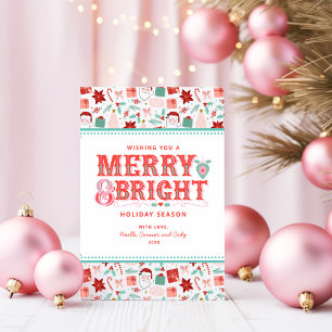 Cartes Pour Fêtes Annuelles Joyeux et lumineux   Rose et Rouge Holly
