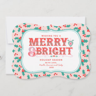 Cartes Pour Fêtes Annuelles Joyeux et lumineux   Rose et Rouge Holly