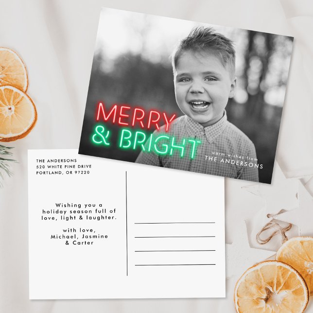Cartes Pour Fêtes Annuelles Joyeux et lumineux rouge et vert néon photo (Créateur téléchargé)