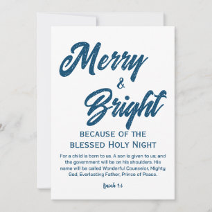 Cartes Pour Fêtes Annuelles Joyeux et lumineux script bleu de Noël