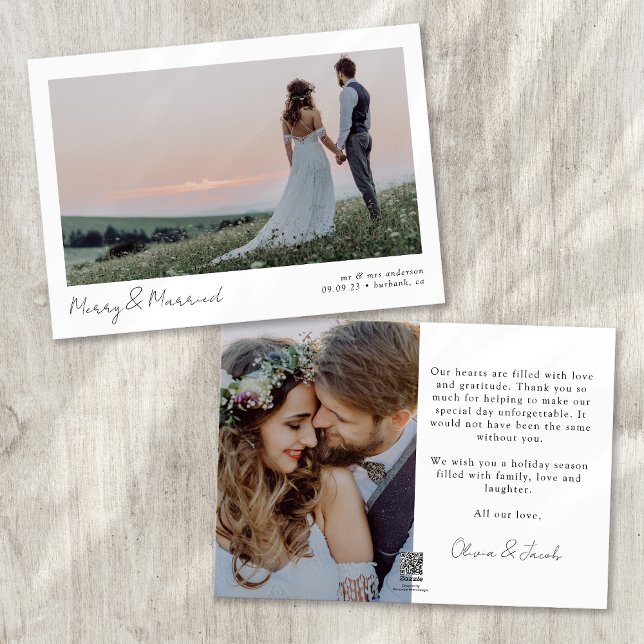 Cartes Pour Fêtes Annuelles Joyeux et marié 2 photo Mariage de calligraphie (Créateur téléchargé)