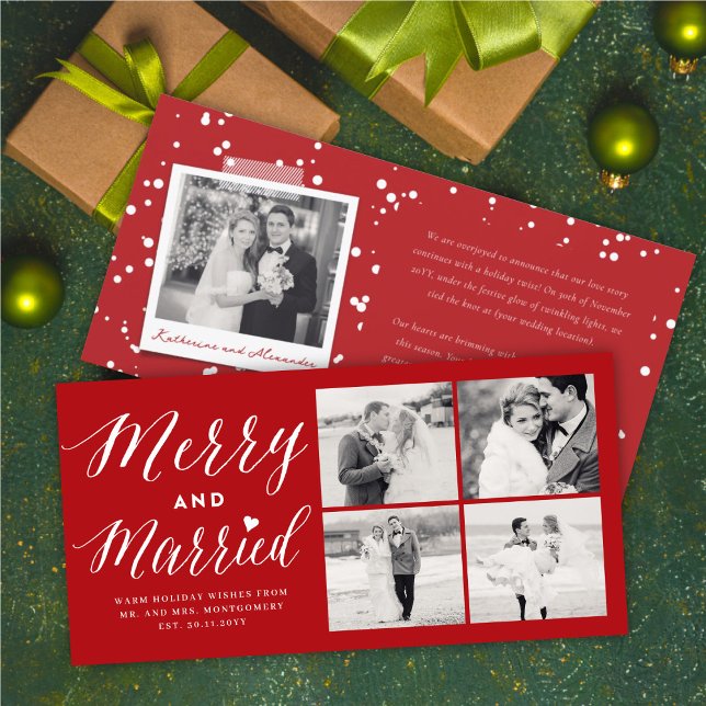 Cartes Pour Fêtes Annuelles Joyeux Et Marié 4 Photo Collage Mariage Moderne (Créateur téléchargé)