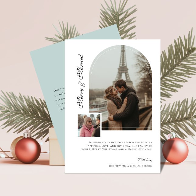 Cartes Pour Fêtes Annuelles Joyeux et Marié Arc Photo Noël Mariage Vert (Créateur téléchargé)
