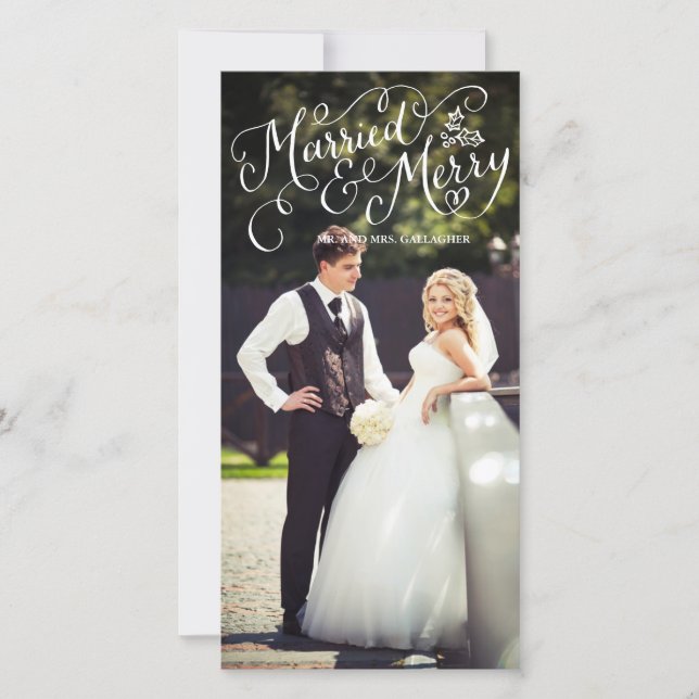 Cartes Pour Fêtes Annuelles Joyeux et marié blanc main Lettré Holiday (Devant)