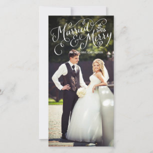 Cartes Pour Fêtes Annuelles Joyeux et marié blanc main Lettré Holiday