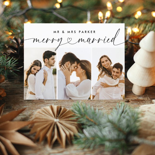 Cartes Pour Fêtes Annuelles Joyeux et Marié Cardiaque Script Photo de Noël (Créateur téléchargé)