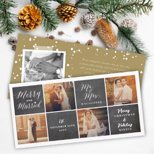 Cartes Pour Fêtes Annuelles Joyeux et marié Chalkboard 4 Photo Collage Mariage
