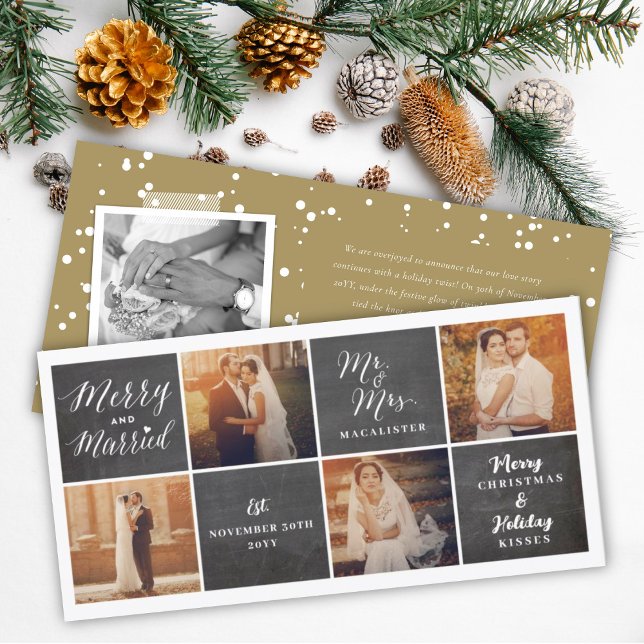 Cartes Pour Fêtes Annuelles Joyeux et marié Chalkboard 4 Photo Collage Mariage (Créateur téléchargé)
