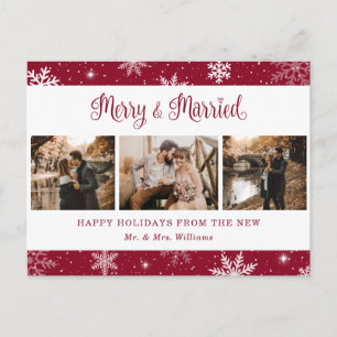 Cartes Pour Fêtes Annuelles Joyeux et marié Flocon de neige Collage photo roug