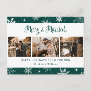Cartes Pour Fêtes Annuelles Joyeux et marié Flocon de neige Collage photo vert