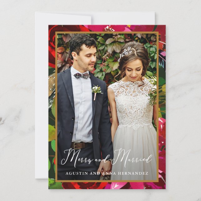 Cartes Pour Fêtes Annuelles Joyeux et marié Floral Green Gîte (Devant)