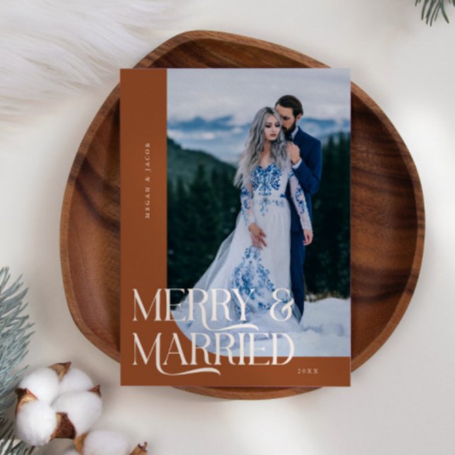 Cartes Pour Fêtes Annuelles Joyeux et marié Mariage de Noël Photo Terracotta (Créateur téléchargé)