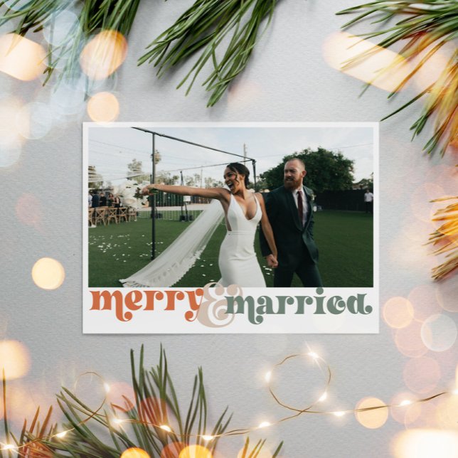 Cartes Pour Fêtes Annuelles Joyeux et marié photo de Noël (Merry & Married Newlywed Christmas Photo Card)