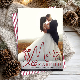 Cartes Pour Fêtes Annuelles Joyeux et Marié Photo de Noël avec un Nœud Bourgui