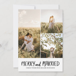 Cartes Pour Fêtes Annuelles Joyeux Et Marié   Première photo Collage en couple