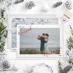 Cartes Pour Fêtes Annuelles Joyeux et marié Red Script Mr. & Mme Photo Xmas