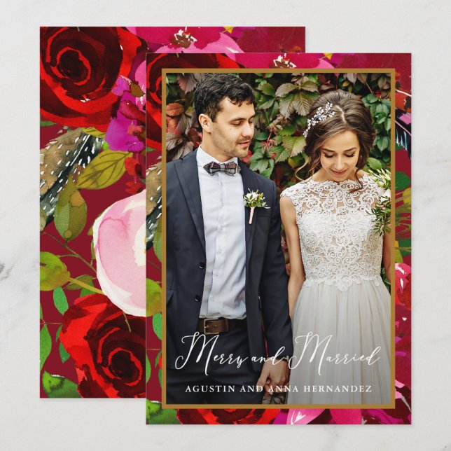 Cartes Pour Fêtes Annuelles Joyeux et marié Rouge Floral Back Gastronomie (Devant / Derrière)