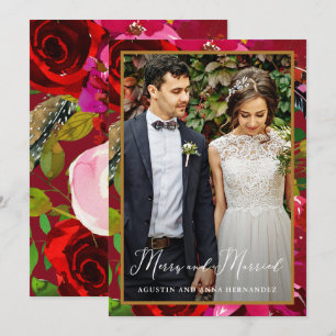 Cartes Pour Fêtes Annuelles Joyeux et marié Rouge Floral Back Gastronomie