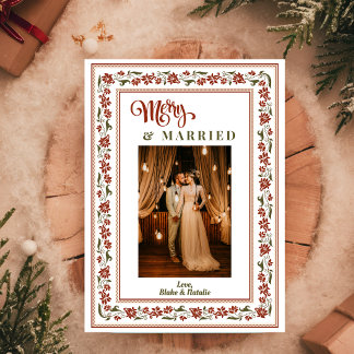 Cartes Pour Fêtes Annuelles Joyeux Et Mariés Élégant Bordure Photo Noël