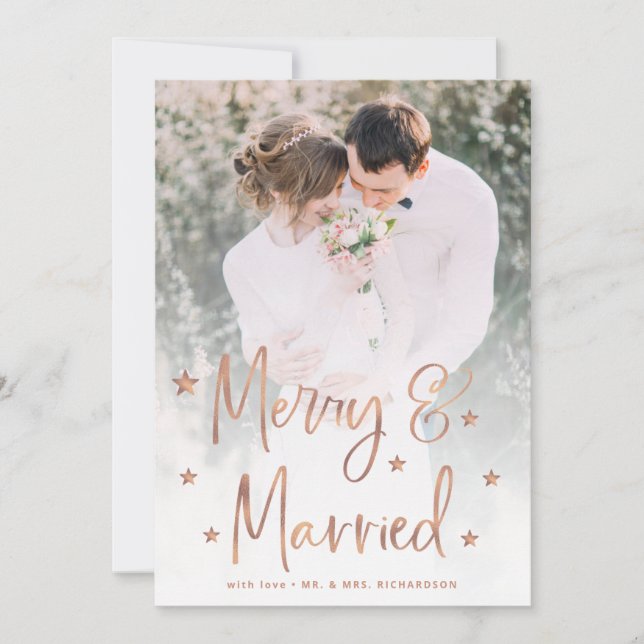 Cartes Pour Fêtes Annuelles Joyeux et mariés | Étoiles de script et photo (Devant)