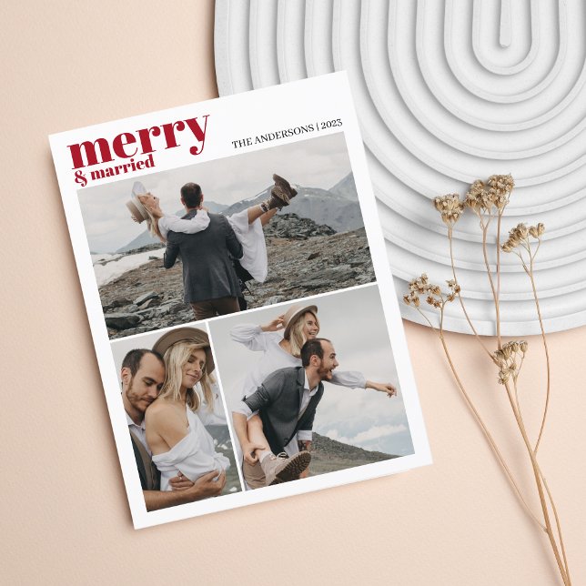 Cartes Pour Fêtes Annuelles Joyeux et mariés Noël Nouveaux mariés Photo Collag (MERRY & MARRIED)