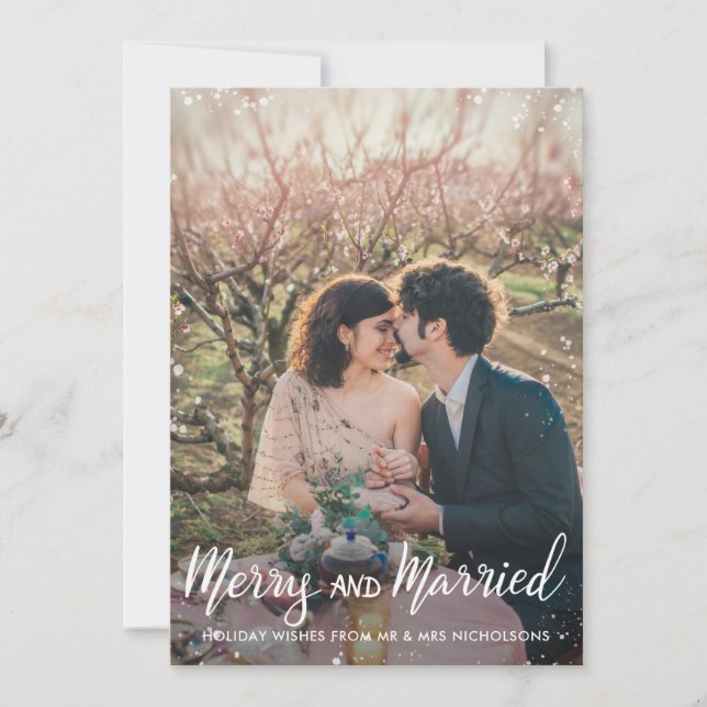 Cartes Pour Fêtes Annuelles Joyeux et Mariés | Premier Noël de Couple | Photo (Devant)