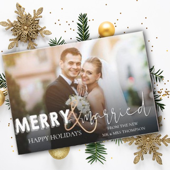 Cartes Pour Fêtes Annuelles Joyeux et mariés Première photo de Noël (Créateur téléchargé)