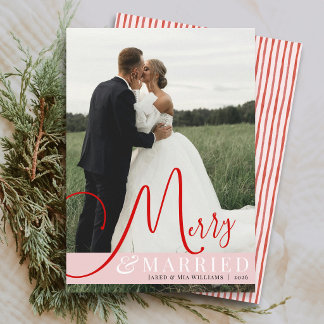 Cartes Pour Fêtes Annuelles Joyeux et Mariés Rouge et Rose Photo Noël