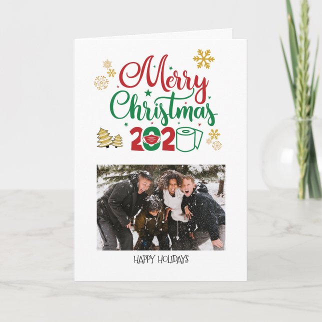 Cartes Pour Fêtes Annuelles Joyeux et masqué Noël 2020| Photo (Devant)