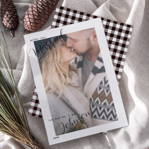 Cartes Pour Fêtes Annuelles Joyeux et photo mariée en noir et blanc