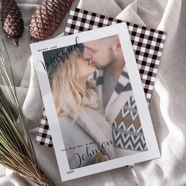 Cartes Pour Fêtes Annuelles Joyeux et photo mariée en noir et blanc (Créateur téléchargé)