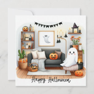 Cartes Pour Fêtes Annuelles Joyeux Fantôme d'Halloween dans sa maison