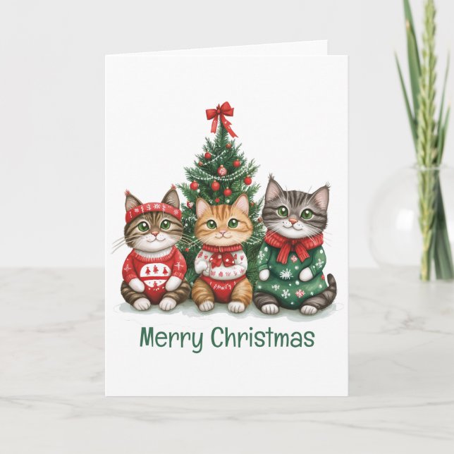 Cartes Pour Fêtes Annuelles Joyeux félins de Noël (Devant)