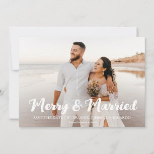 Cartes Pour Fêtes Annuelles Joyeux fêtes et noël marié enregistrer la date