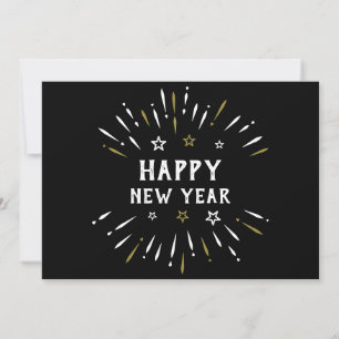 Cartes Pour Fêtes Annuelles Joyeux feu d'artifice Black White Gold Stars