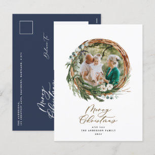 Cartes Pour Fêtes Annuelles Joyeux feuillage moderne wreath script holi