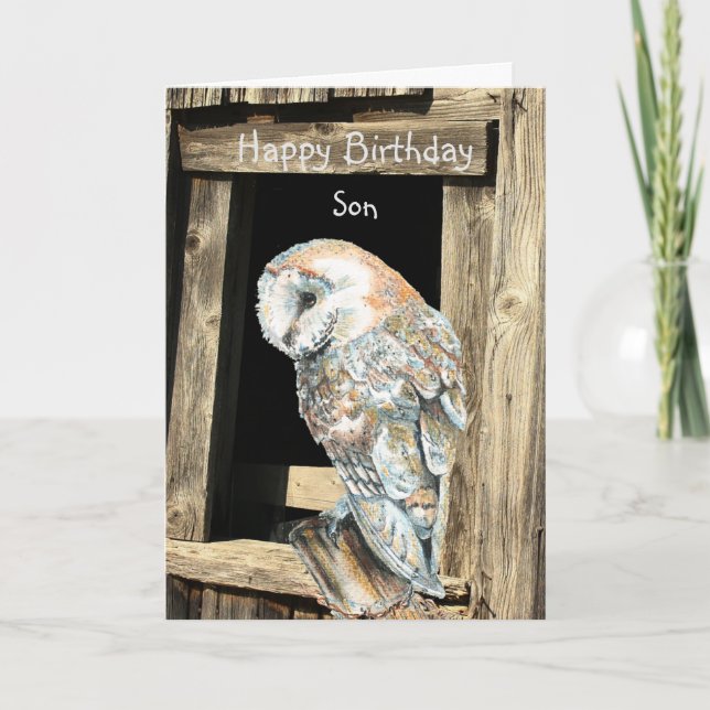 Cartes Pour Fêtes Annuelles Joyeux Fils d'anniversaire Aquarelle Chouette de l (Devant)
