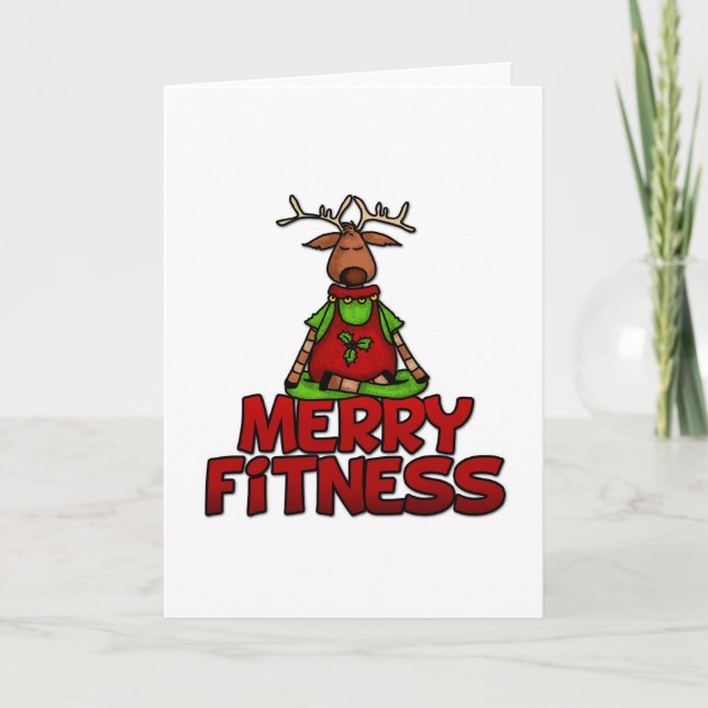 Cartes Pour Fêtes Annuelles Joyeux Fitness - Yoga - Reindeer in Lotus Posture (Devant)