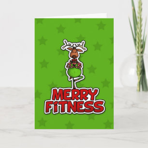 Cartes Pour Fêtes Annuelles Joyeux Fitness - Yoga - Rindeer dans l'arbre
