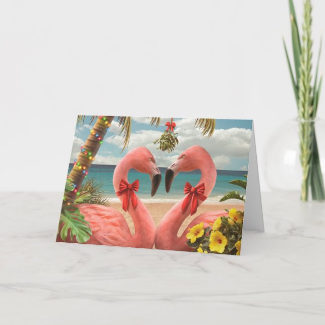 Cartes Pour Fêtes Annuelles Joyeux Flamants roses de Noël (Devant)
