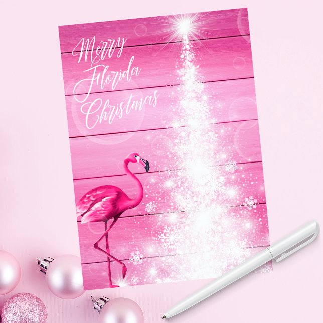 Cartes Pour Fêtes Annuelles Joyeux Floride Flamant rose rose Arbre blanc (Créateur téléchargé)