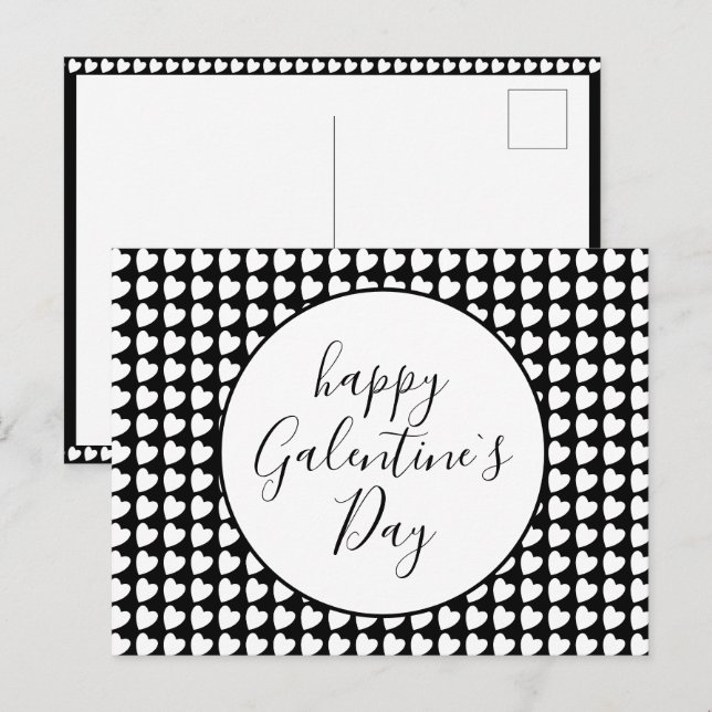 Cartes Pour Fêtes Annuelles Joyeux Galentine`s Day Black White Heart Motif (Devant / Derrière)