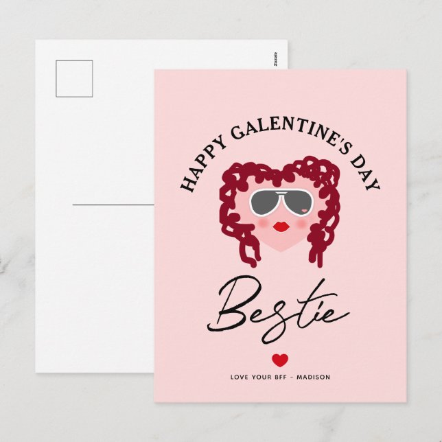 Cartes Pour Fêtes Annuelles Joyeux Galentines Day Bestie Chic Script Coeur ros (Devant / Derrière)