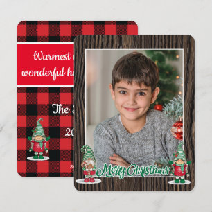Cartes Pour Fêtes Annuelles Joyeux gnomes de Noël plaid (ajouter votre photo) 