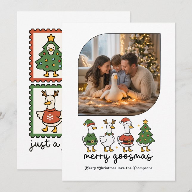 Cartes Pour Fêtes Annuelles Joyeux Goosmas Drôle d'oie Photo de Noël (Devant / Derrière)