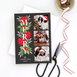 Cartes Pour Fêtes Annuelles Joyeux Gris Noël Floral 3 Photo
