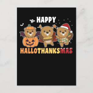 Cartes Pour Fêtes Annuelles Joyeux Hallothanksmas Castor Noël Castor